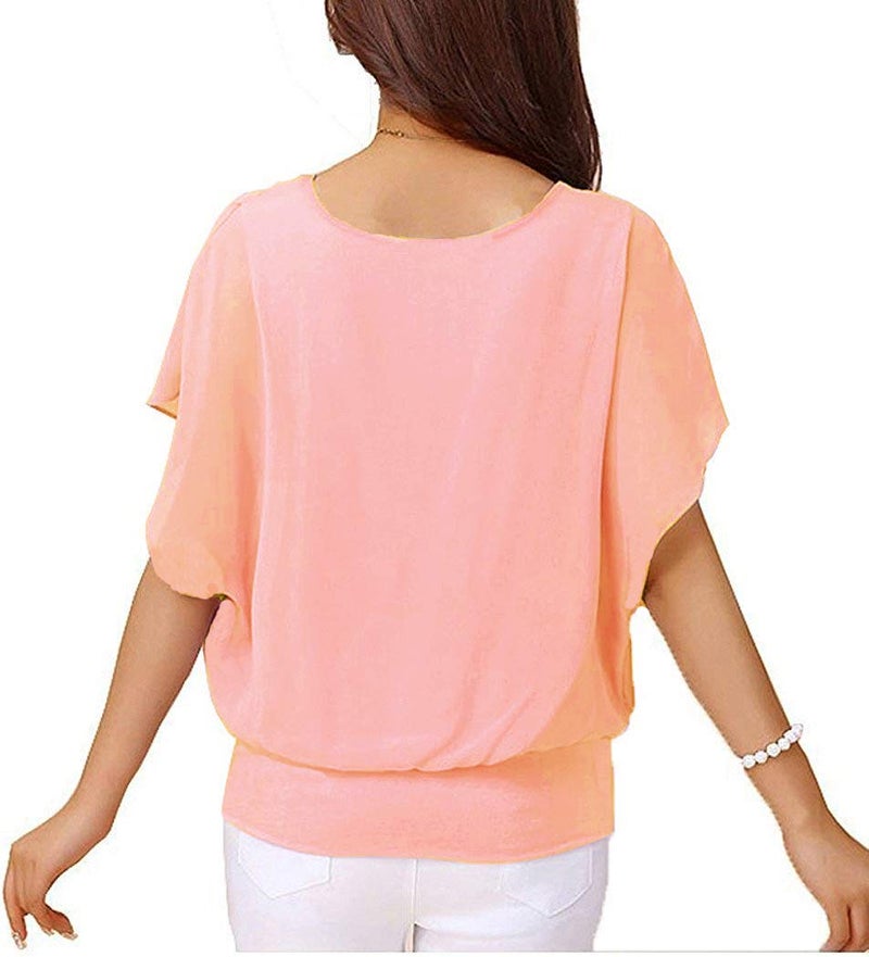 VIISHOW Women's Loose Casual Short Sleeve Chiffon Top T-Shirt Blouse (Medium, Light Pink) - Image 2